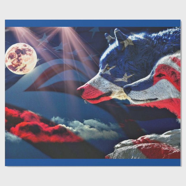 Papier Cadeau Loup Loups Pleine Lune (Plat)