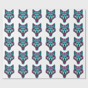 Papier Cadeau Loup néon Cyberpunk - Animal robotique Synthwave