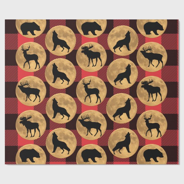 Papier Cadeau Loup Ours Elk Oie Cerf Pleine lune (Plat)