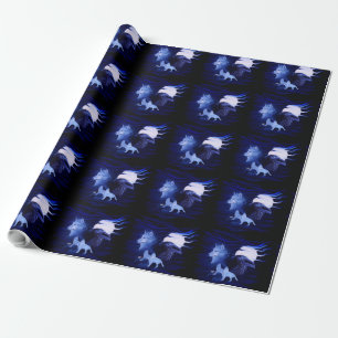 Papier Cadeau Loups et corbeau avec pleine lune