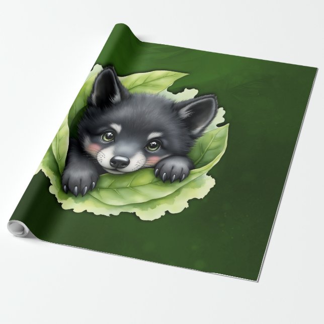 Papier Cadeau Louveteau dans le vert :  (Déroulé)