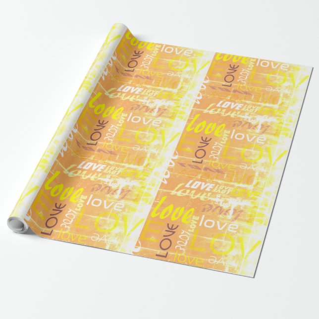 Papier Cadeau Love Alive Orange and Yellow Grunge Words Art (Déroulé)