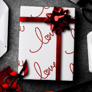 Papier Cadeau Love Heart Script Simple typographie rouge sur b