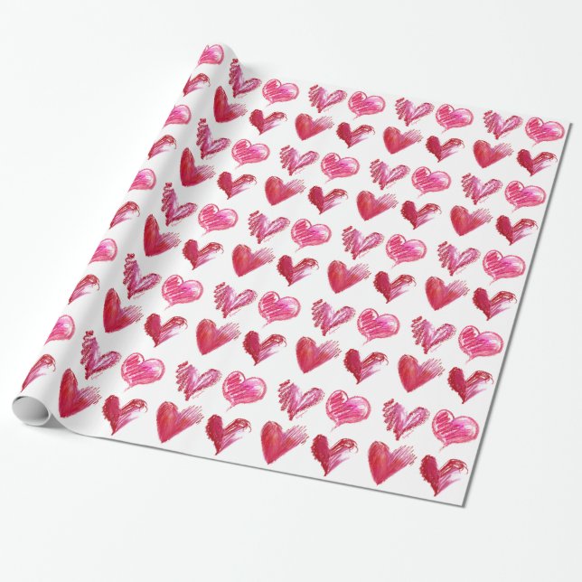 Papier Cadeau Love Hearts Designs Reds Rose (Déroulé)