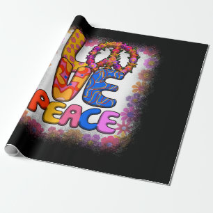 Papier Cadeau Love Peace Retro 60s & les années 70 Floral Hippie