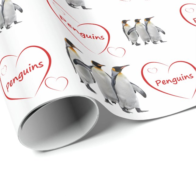 Papier Cadeau Love Penguins Wrapping Papier (choisir la couleur) (Coin rond)