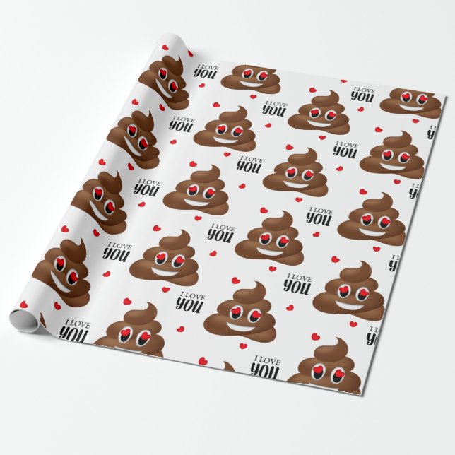 Papier Cadeau Love poop emoji le jour de Valentine emballage pap (Déroulé)