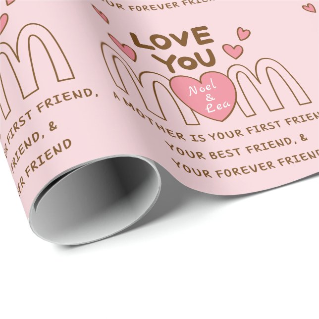 Papier Cadeau Love You Maman Nom personnalisé (Coin rond)