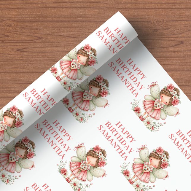 Papier Cadeau Lovely Fairy Girl Blush Floral Birthday Wrapping  (Lovely Fairy Girl Blush Floral Birthday Wrapping Paper

)