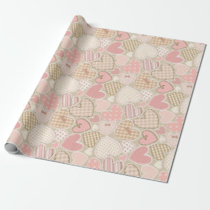 Papier Cadeau Lovely Patchwork Pink Coeurs & Bows Girly