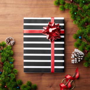 Papier Cadeau Lrayures noir & blanc moderne élégant cadeau mot
