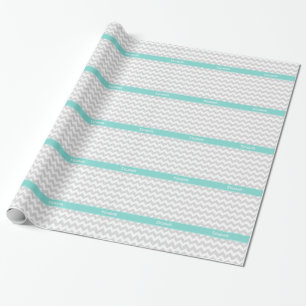 Papier Cadeau Lt Gray Wht Chevron Aqua Turquoise Nom monogram