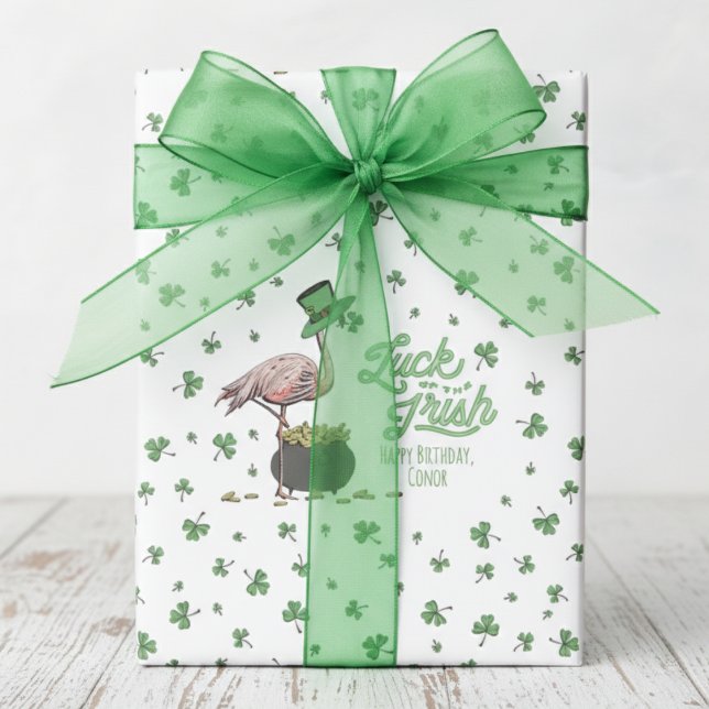 Papier Cadeau Luck of the Irish Flamingo Shamrock (Luck of the Irish Lucky Green Shamrock Wrapping Paper for March or St Patrick's Day Birthday Party)