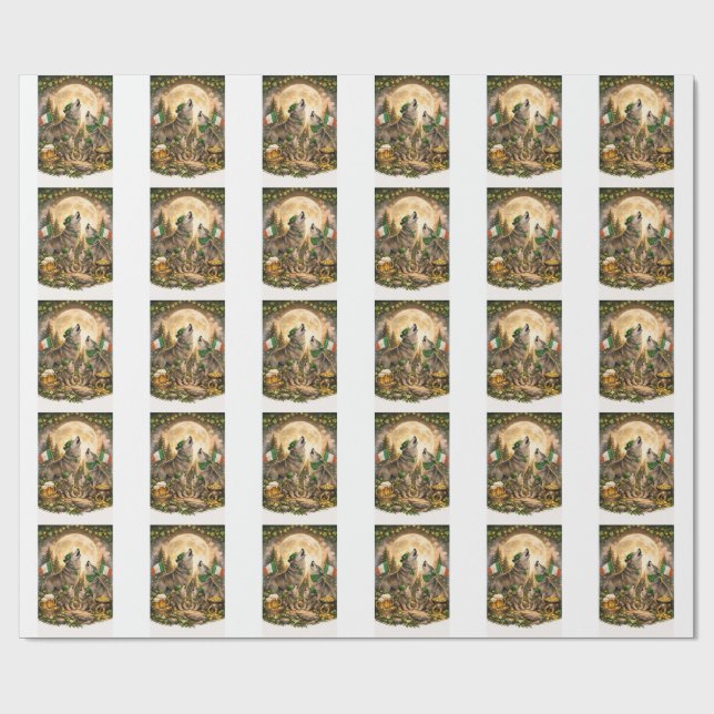 Papier Cadeau Lucky Wolf Pack – St. Patrick’s Day Family Howling (Plat)