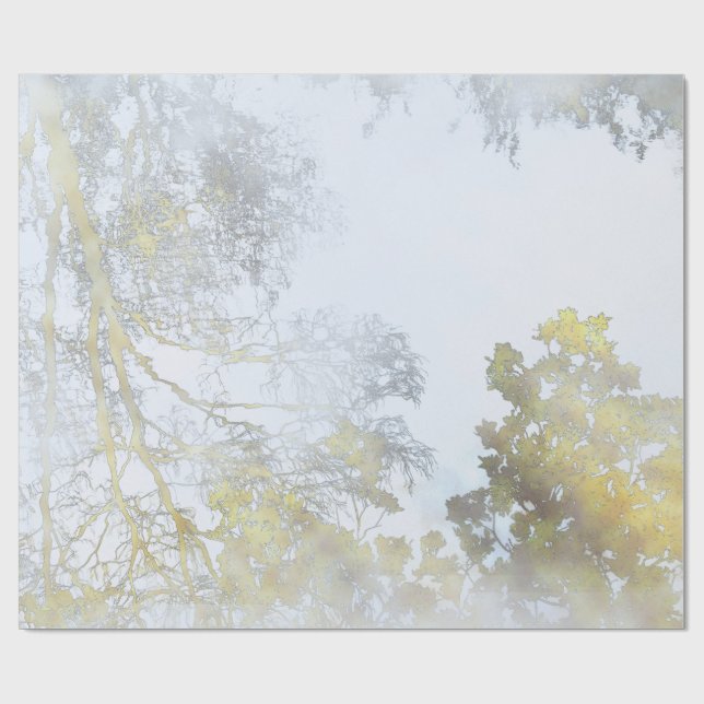 Papier Cadeau Lueur dorée de larges feuilles (Plat)