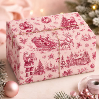 Papier Cadeau Luge de Noël vintage rose toile de Noël Santa