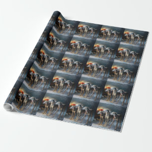 Papier Cadeau Luge Greyhound décoré pour Noël