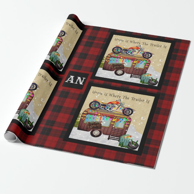 Papier Cadeau Lumberjack Camper Trailer Monogramme N'IMPORTE QUE (Déroulé)