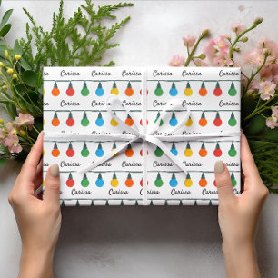 Papier Cadeau Lumière de Noël Colorée Nom Personnalisé