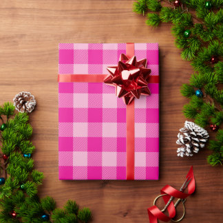 Papier Cadeau Lumière de Noël et damier de buffle rose vif