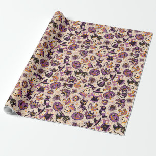 Papier Cadeau Lumière motif rétro Halloween mignonne. Joyeux Hal
