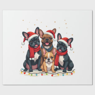 Papier Cadeau Lumières de Noël Bouledogues français Xmas Chien f