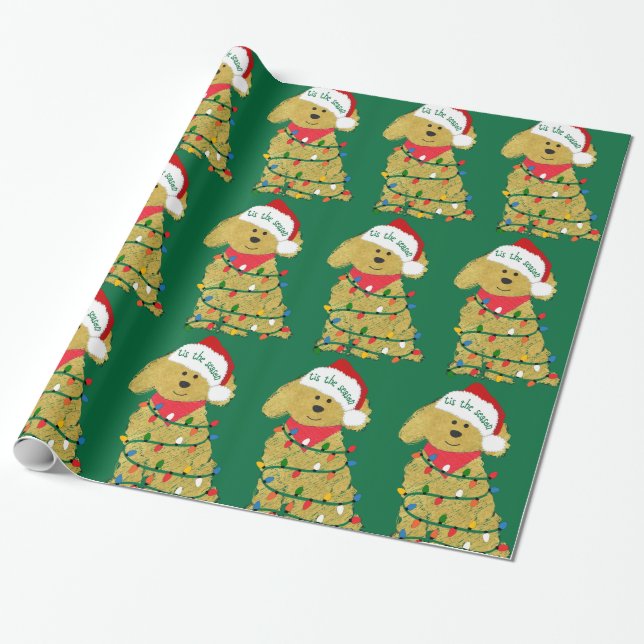 Papier Cadeau Lumières de Noël Goldendoodle (Déroulé)