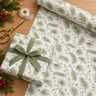 Papier Cadeau Lumières de Noël pastel et feuilles de palmier tro