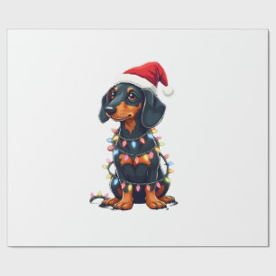 Papier Cadeau Lumières de Noël pour Teckel Chapeau de Père Noël