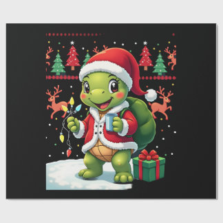 Papier Cadeau Lumières de Noël Tortue Père Noël laid Tortue Noël