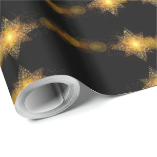 Papier Cadeau Lumières d'étoile de noir et d'or de profil sous