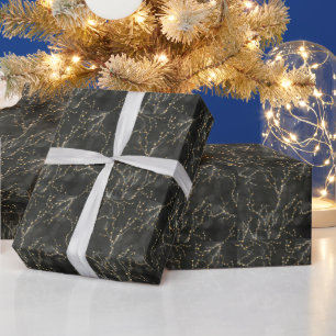 Papier Cadeau Lumières dorées noires Bokeh Noël Vacances