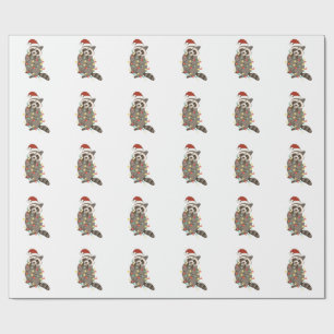 Papier Cadeau Lumières joyeuses de Noël Raton laveur Chapeau de 
