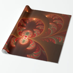 Papier Cadeau Lumineux abstrait moderne orange rouge Fractale