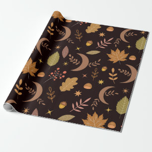 Papier Cadeau Lune bohème avec motif de feuilles d'automne  