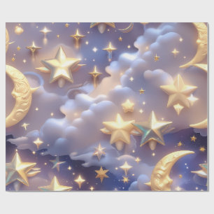 Papier Cadeau – Lune Céleste Blanche Luxe