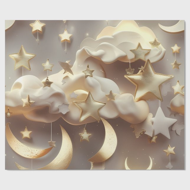 Papier Cadeau – Lune Céleste Crème de Luxe (Plat)