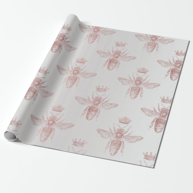 Papier Cadeau Lune de miel de l'abeille Rose gris (Déroulé)