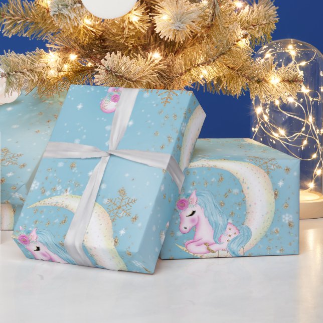 Papier Cadeau Lune de Noël Licorne (Vacances)