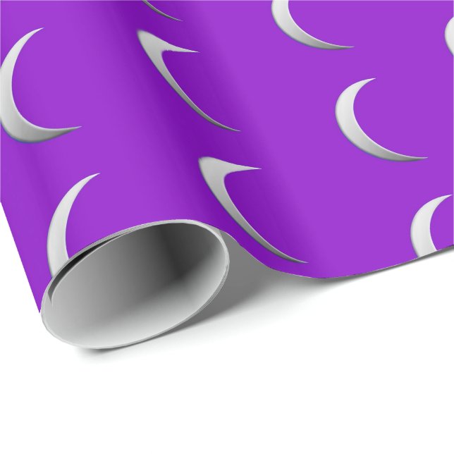 Papier Cadeau Lunes de croissant d'argent - arrière - plan viole (Coin rond)