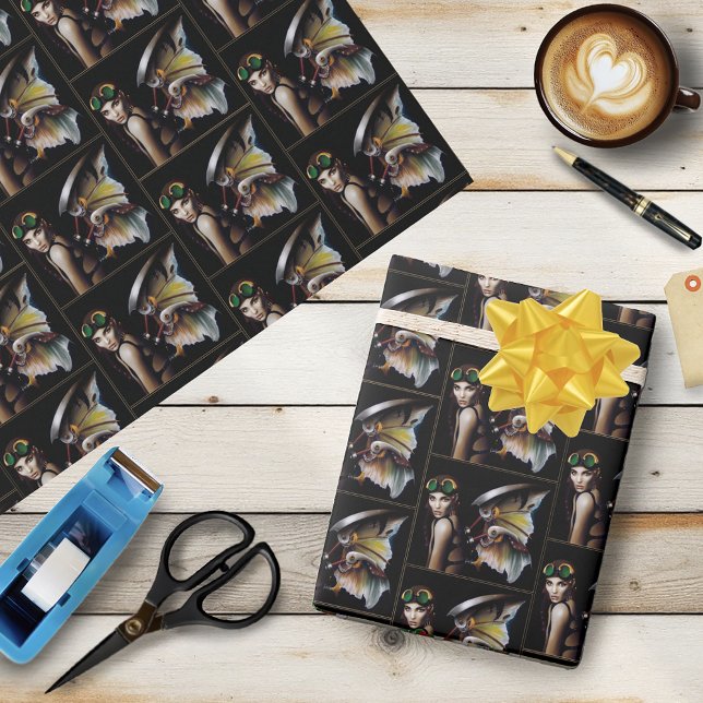 Papier Cadeau Lunettes à ailes de fée mécaniques Steampunk (Créateur téléchargé)