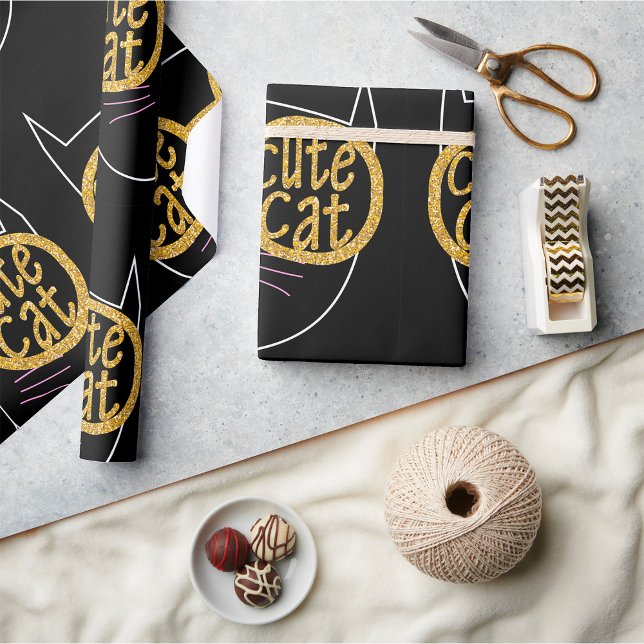 Papier Cadeau Lunettes de chat Graphic Parties scintillant or Ki (Créateur téléchargé)