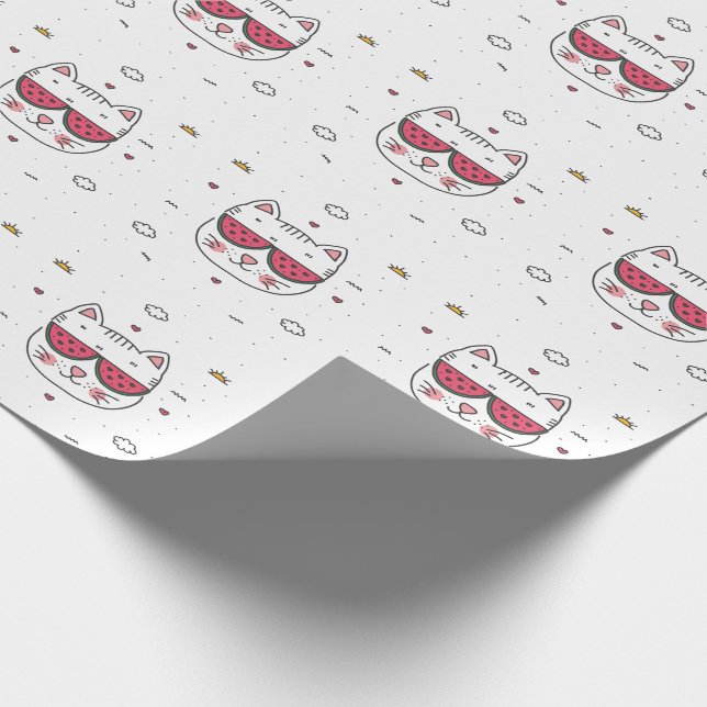 Papier Cadeau Lunettes de pastèque de chat blanc amusantes (Coin)
