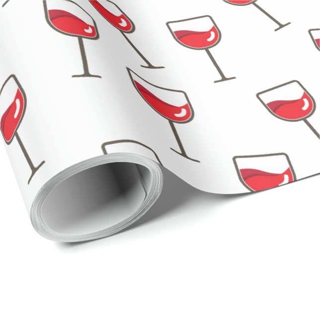 Papier Cadeau Lunettes de vin rouge Motif sur blanc (Coin rond)
