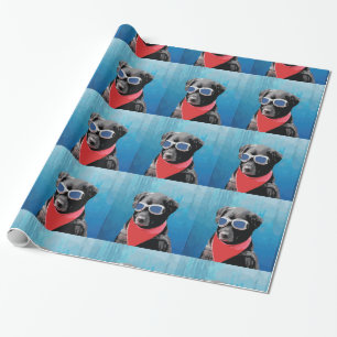 Papier Cadeau Lunettes rouges de bleu de Bandana de chien de