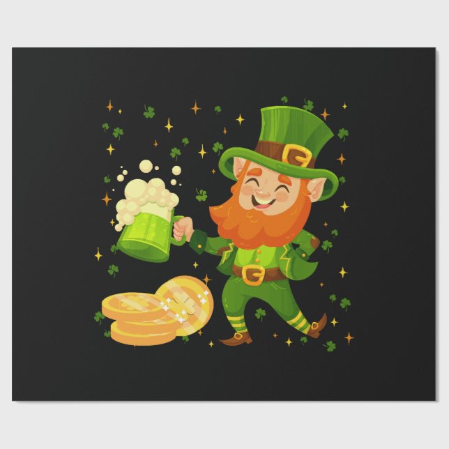 Papier Cadeau Lutin buvant de la bière St. Patrick's Day (Plat)