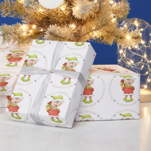 Papier Cadeau Lutin de Noël avec un cadeau