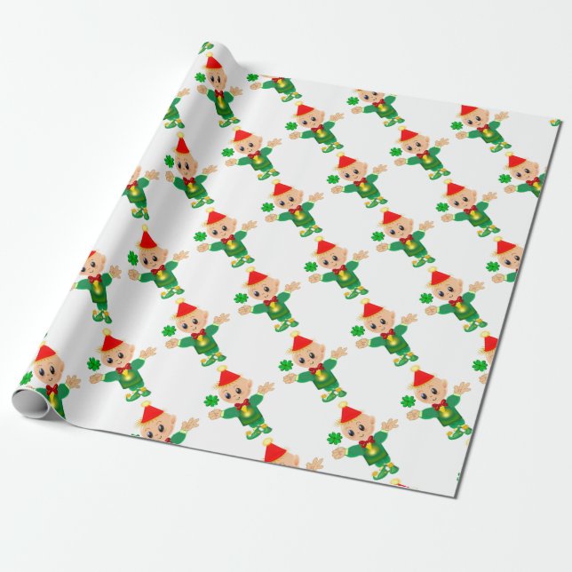 Papier Cadeau Lutins chanceux mignon avec trèfle (Déroulé)