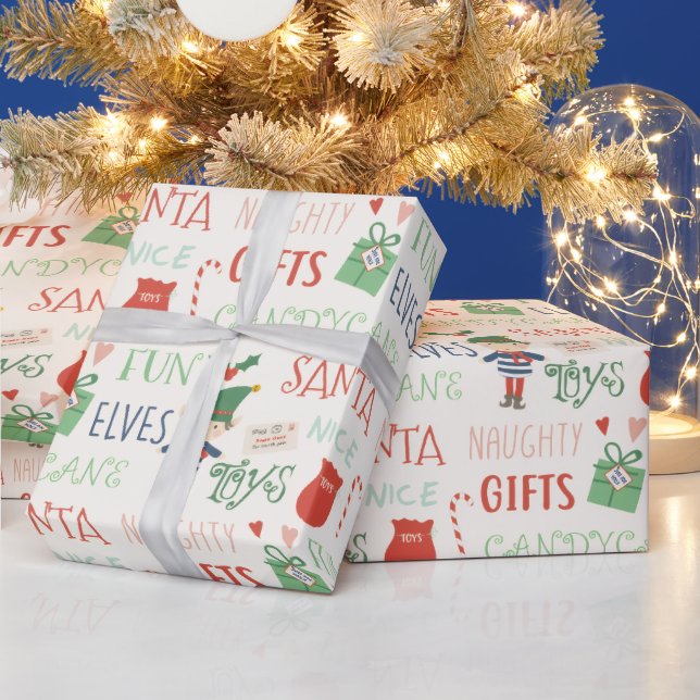 Papier Cadeau Lutins de Noël et Texte Amusant (Vacances)