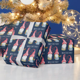 Papier Cadeau Lutins d'hiver en amour Aquarelle Peinte à la main